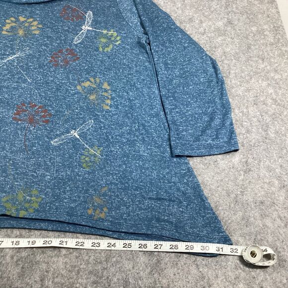 Jess & Jane Top Tunic Women X Large Blue Floral Cowl Neck Lagenlook Flowy - Picture 9 of 13